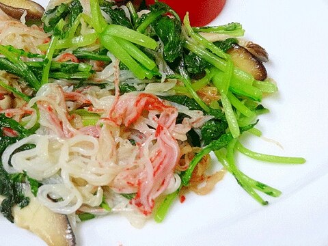 朝の食物繊維☆　「カニカマと大根菜椎茸炒め」